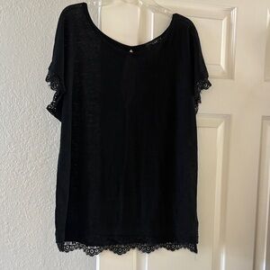 Sanctuary Black Lace-Trim Short Sleeve Blouse